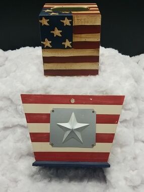 Patriotic Americana Tissue Box Holder & Russ Berrie Hallmark Patriotic Basket